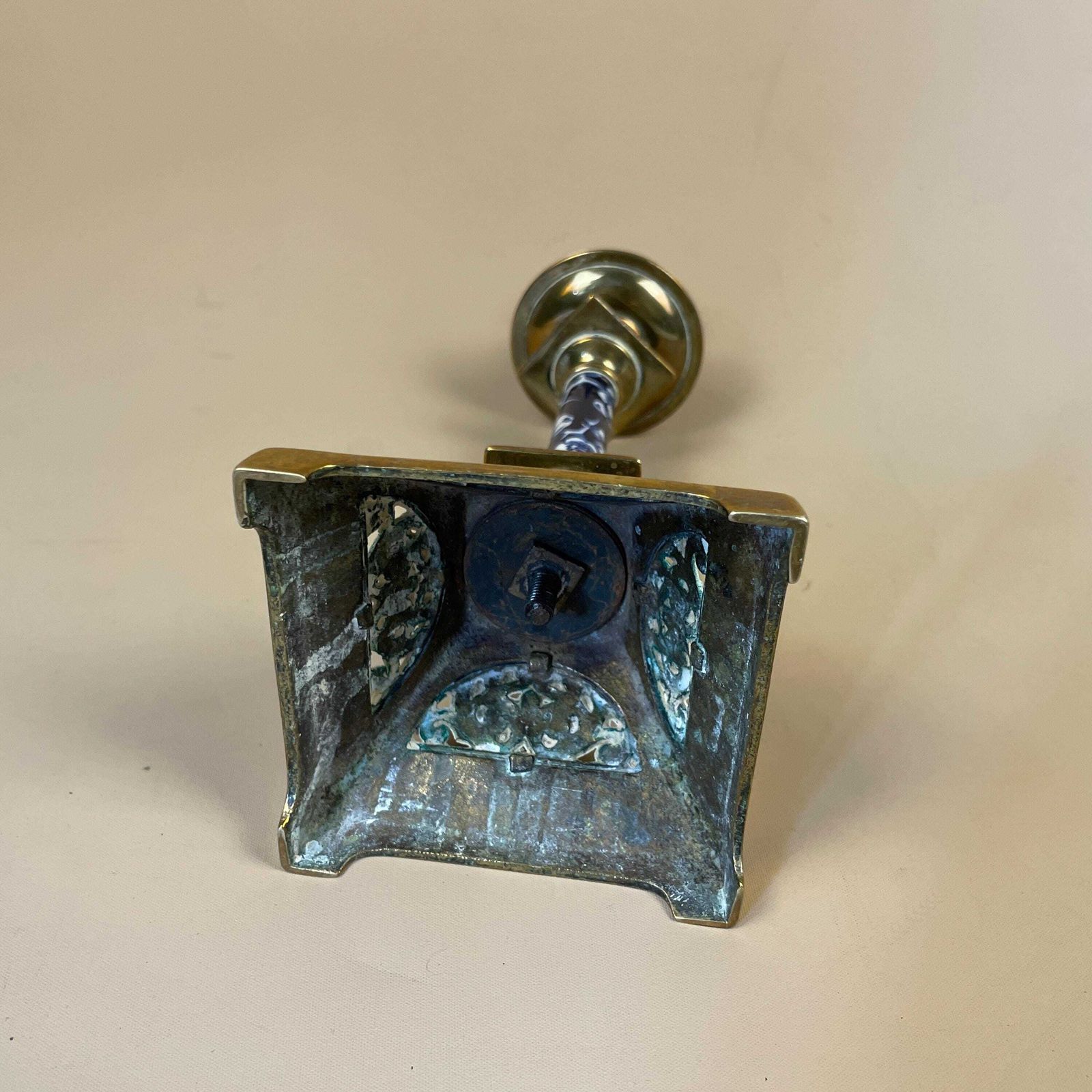 Antique Style Gold Brass Metal & Ceramic Candlestick Candle Holder Ornate Single Square Base Table Display Individual. photo buy
