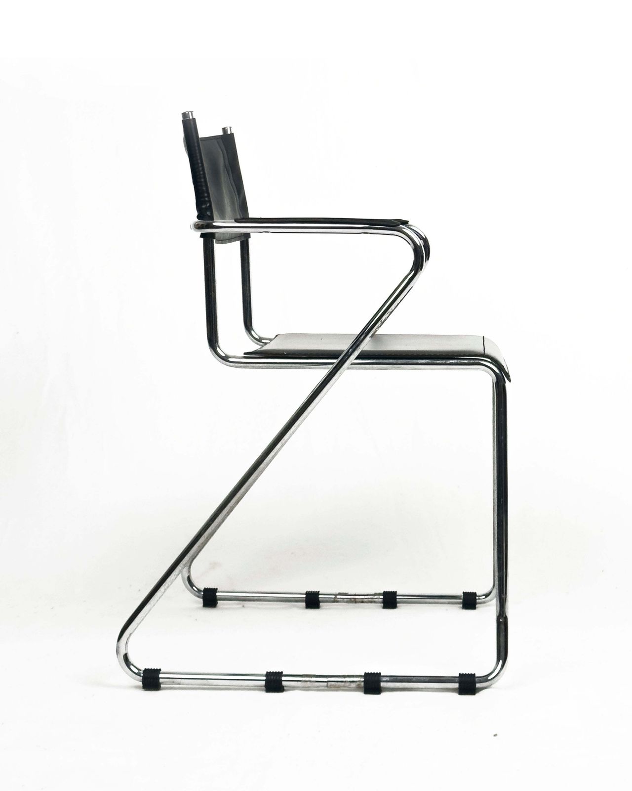 Vintage Cantilever Chair In Black Leather And Chrome. photo for sale