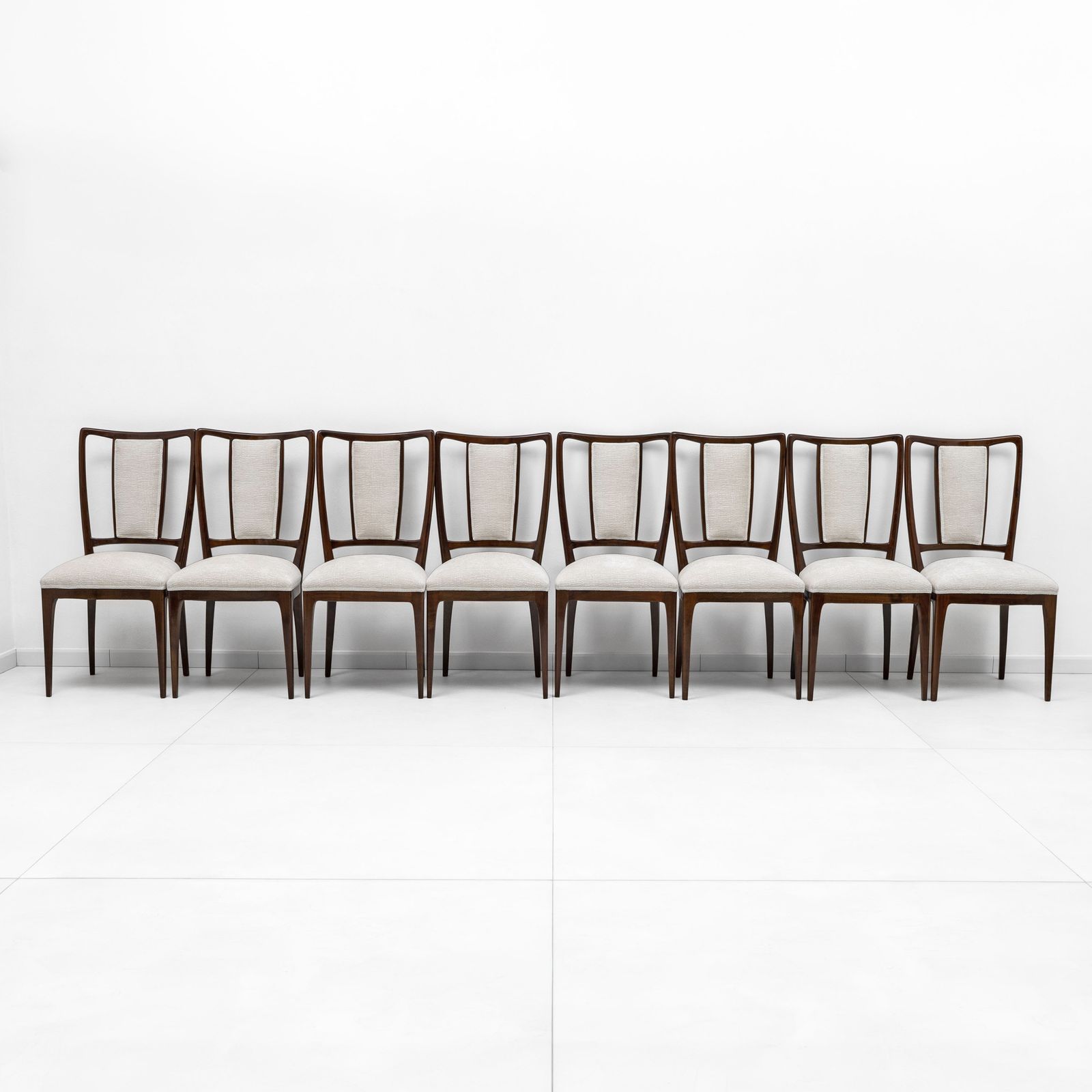 Set Of 8 Osvaldo Borsani Mid Century Modern Italian Bouclè Dining Chairs, 50s photo furniture