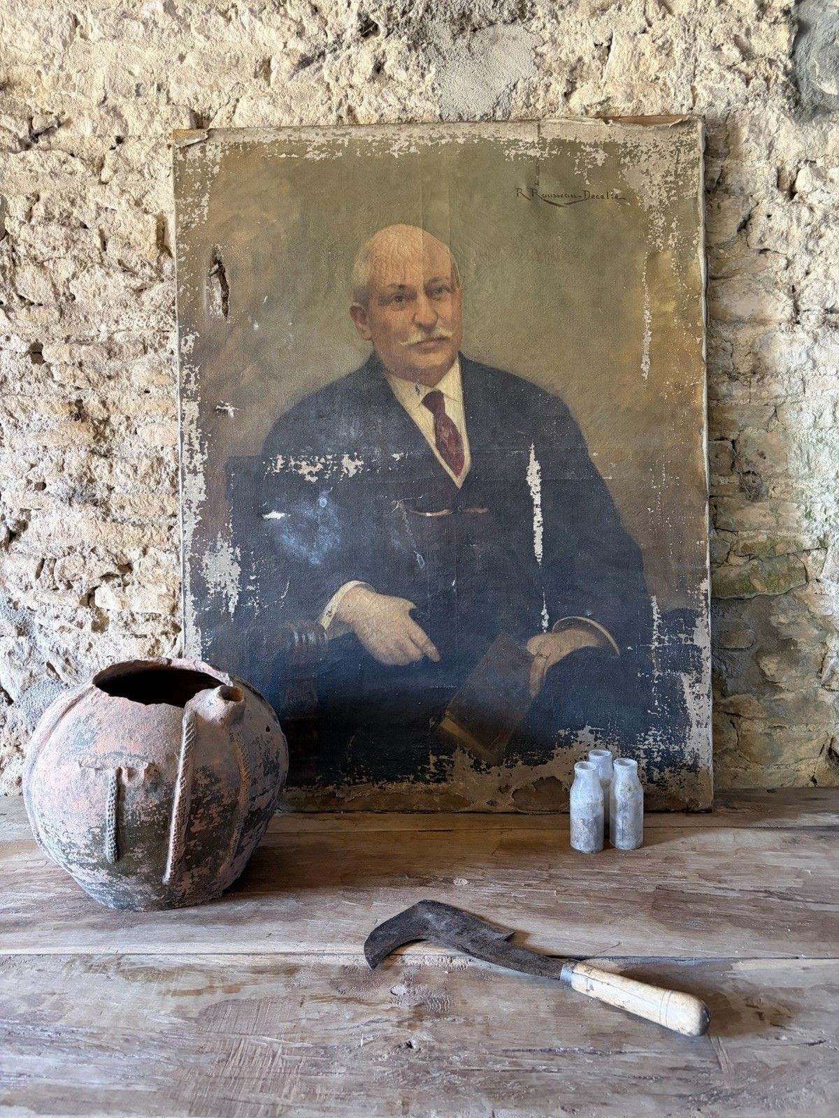 Large Antique French Portrait Of A Gentleman . Oil On Canvas .