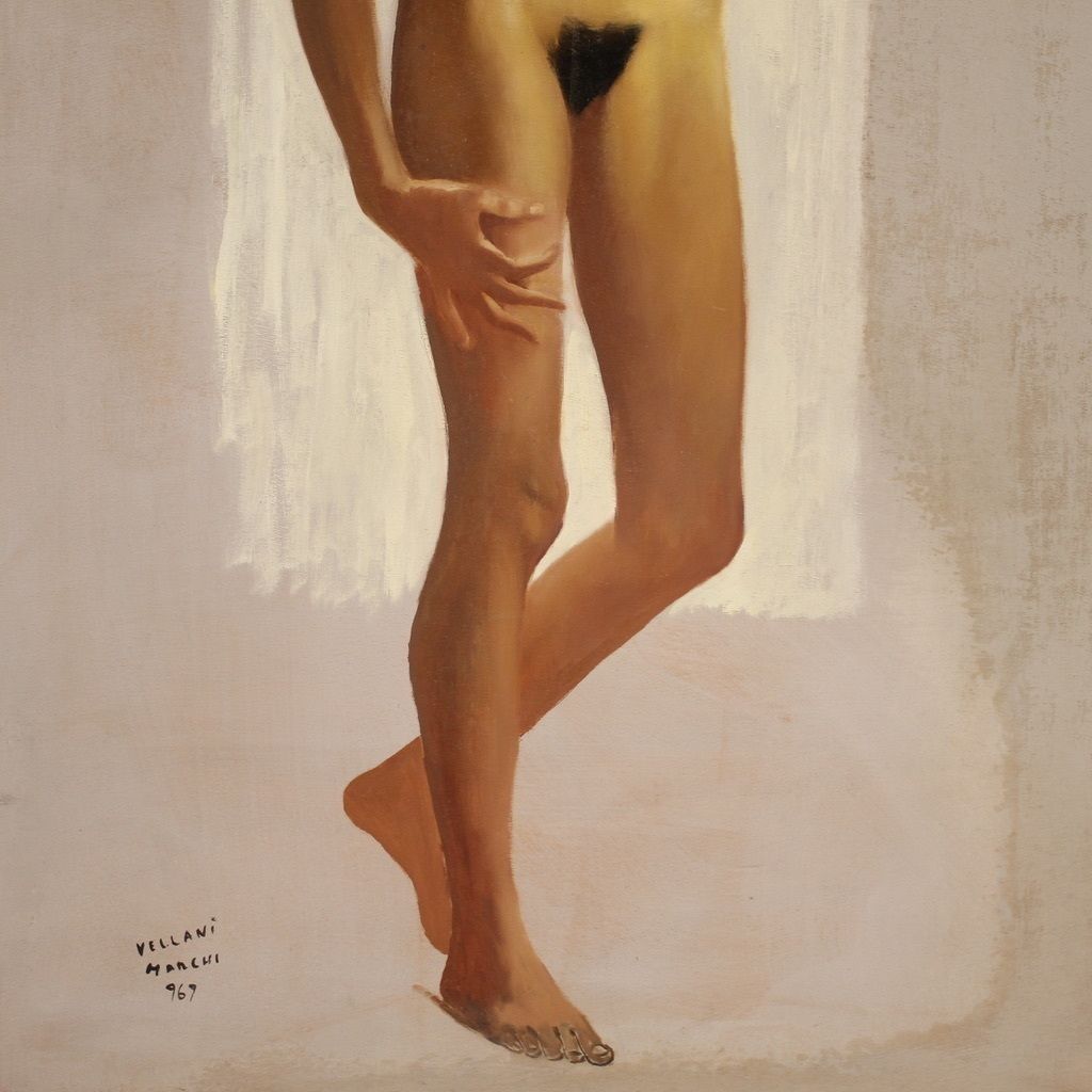 Art Italian Female Nude Painting Signed Vellani Marchi photo