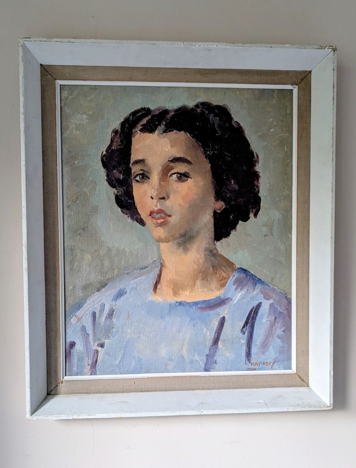 Philip Naviasky Oil Painting Portrait Of Girl Woman Signed Mid 20th Century photo for sale