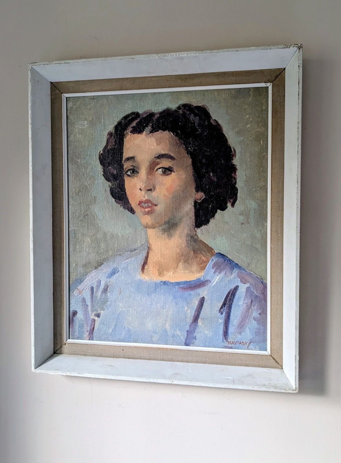 Philip Naviasky Oil Painting Portrait Of Girl Woman Signed Mid 20th Century photo Art