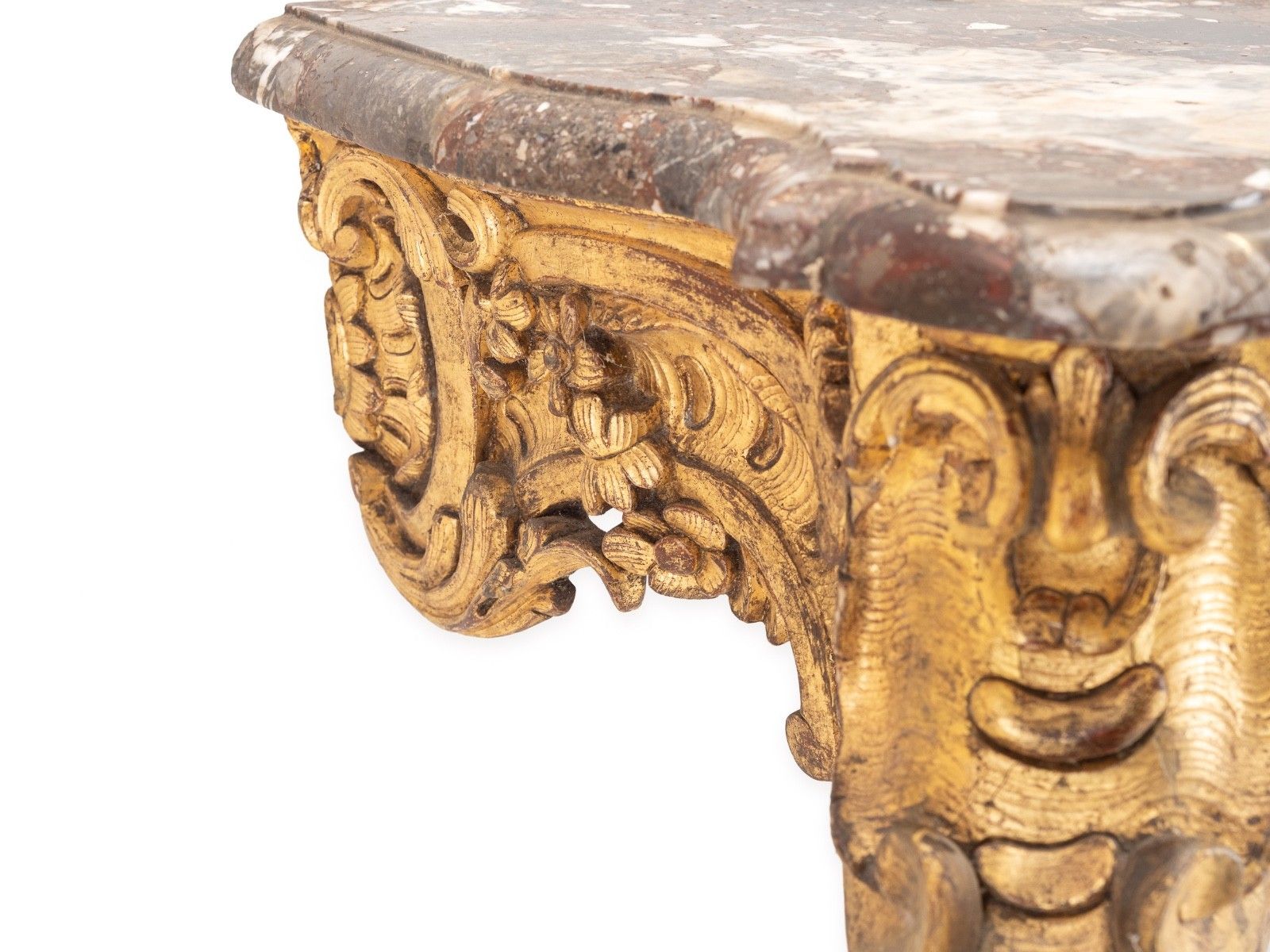 C19th Rococo Revival Giltwood Console Table With Breccia Marble Top, C.1840 1860 photo buy