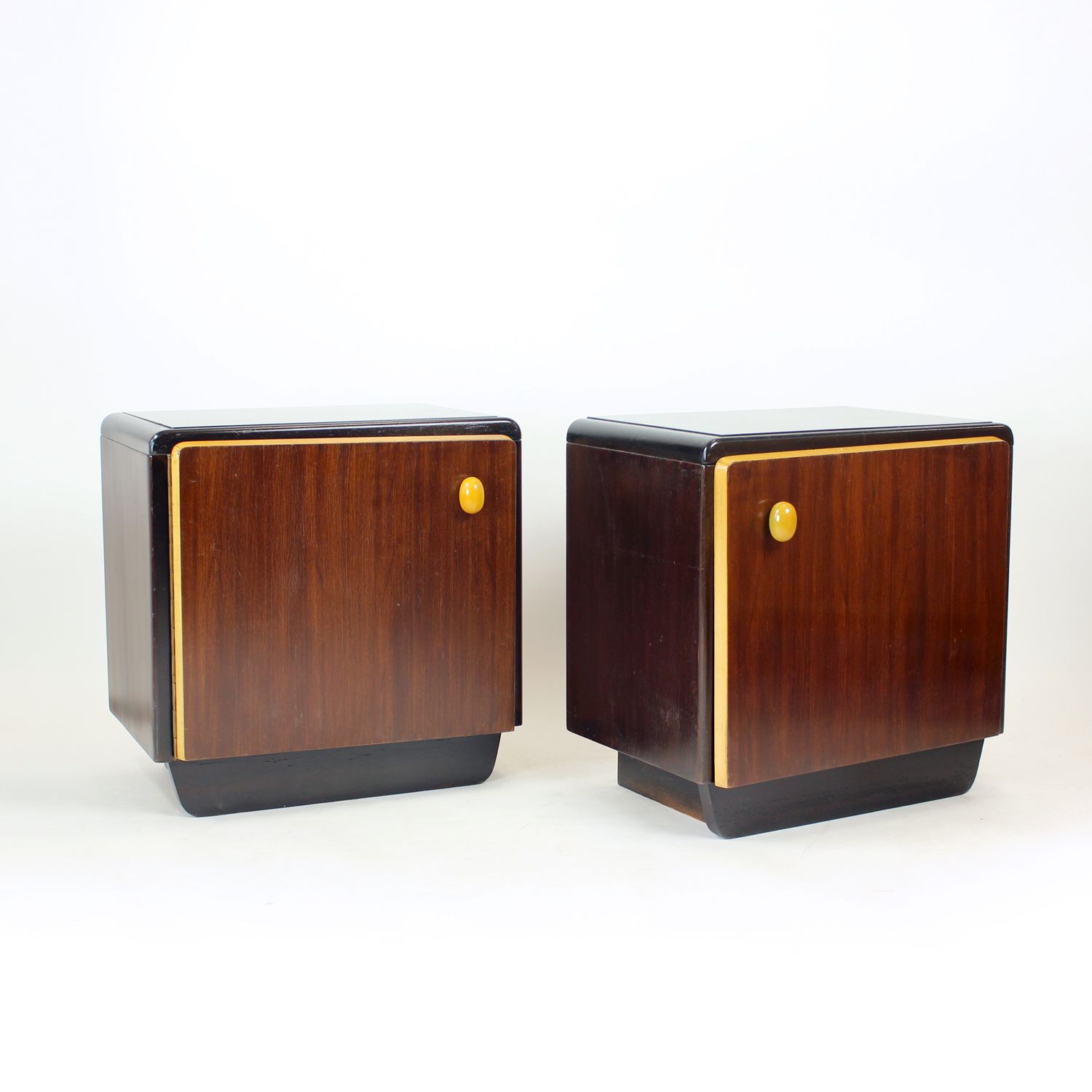 Furniture Mid Century Bedside Tables With Glass Tops, Czechoslovakia 1960s photo