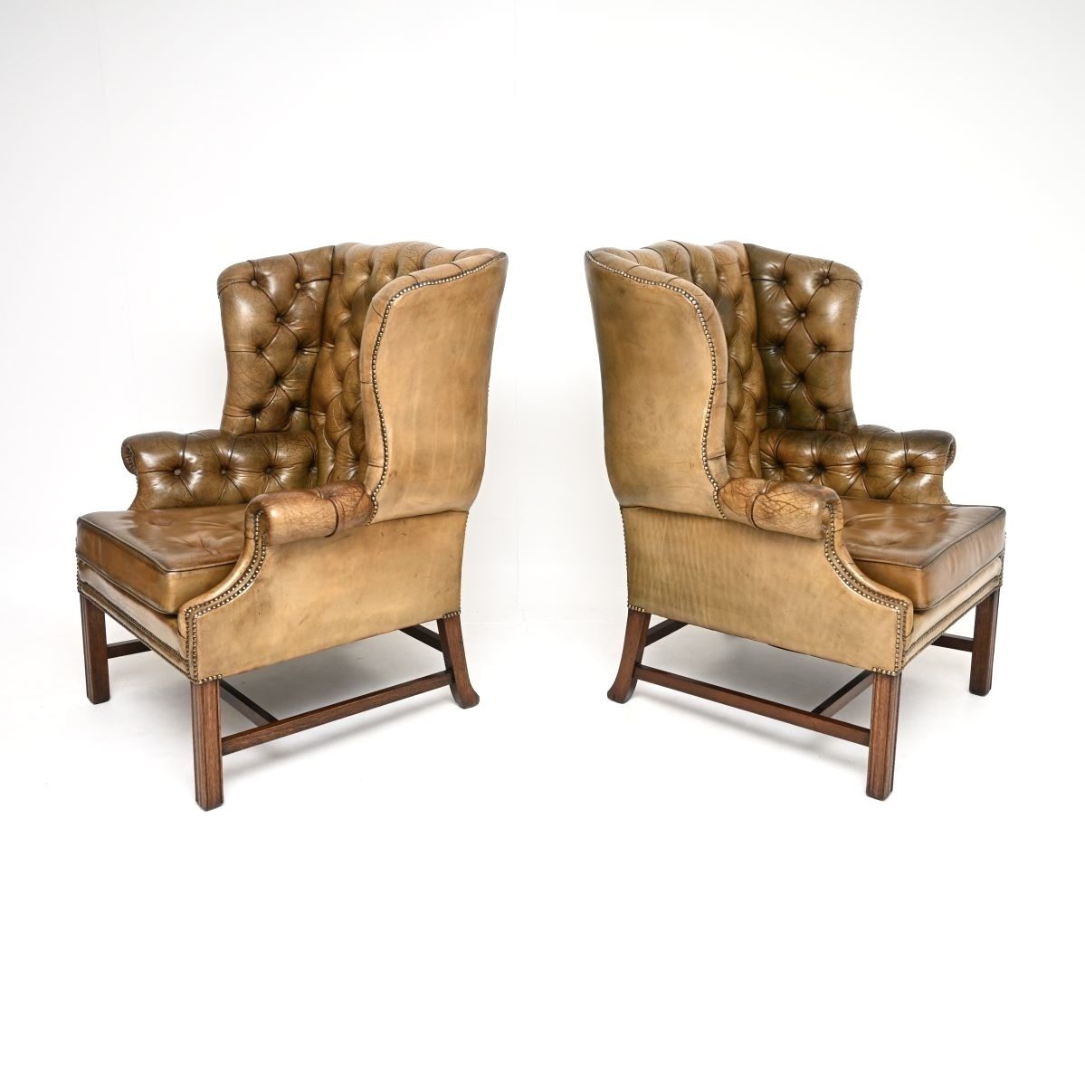 Pair Of Antique Georgian Style Leather Wing Back Armchairs photo furniture