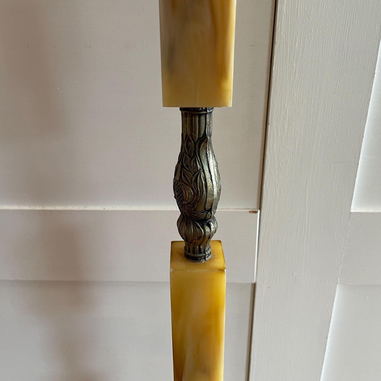 Vintage Marbleized Floor Lamp Metal & Plastic Resin Mid Century Style Retro Hollywood Regency Freestanding Light Living Room Orange Yellow photo for sale