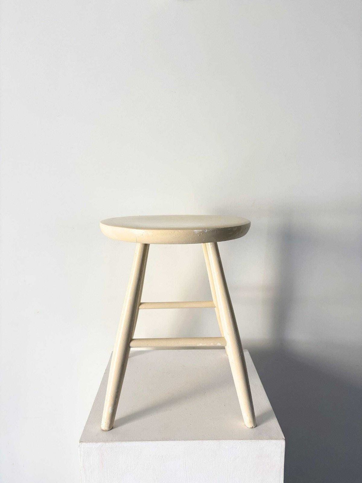 Minimalist Mid Century Wooden Stool In Off White By Kandya