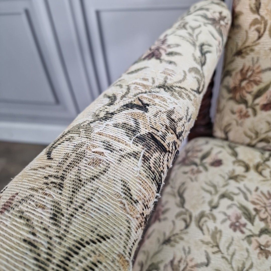 photo for sale Antique Armchair Barley Twist Chair Upholstered High Back Victorian