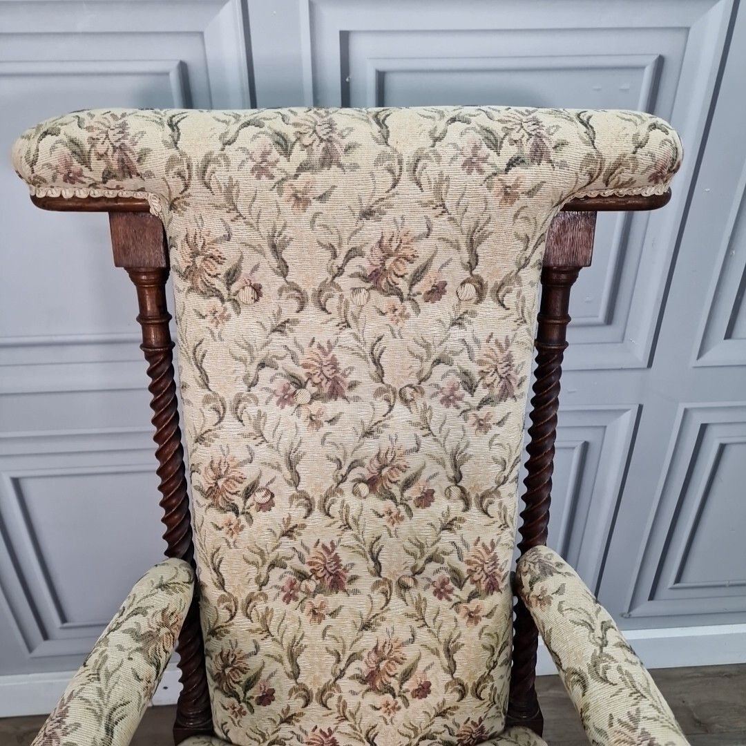 Furniture Antique Armchair Barley Twist Chair Upholstered High Back Victorian photo