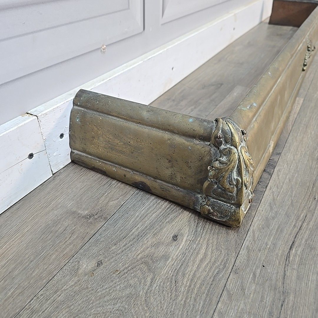 Antique Brass Fire Fender  Edwardian Rustic Hearth Surround Decorative Fireplace photo Home Fixtures