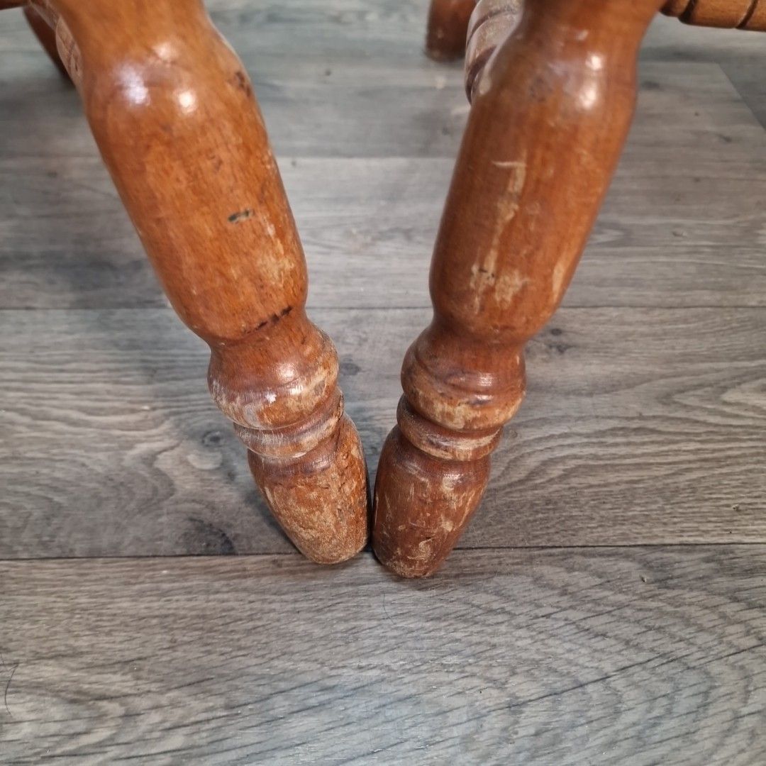 photo buy Vintage Dining Chairs Farmhouse Spindle Back – Pair Carved & Turned Wood Retro