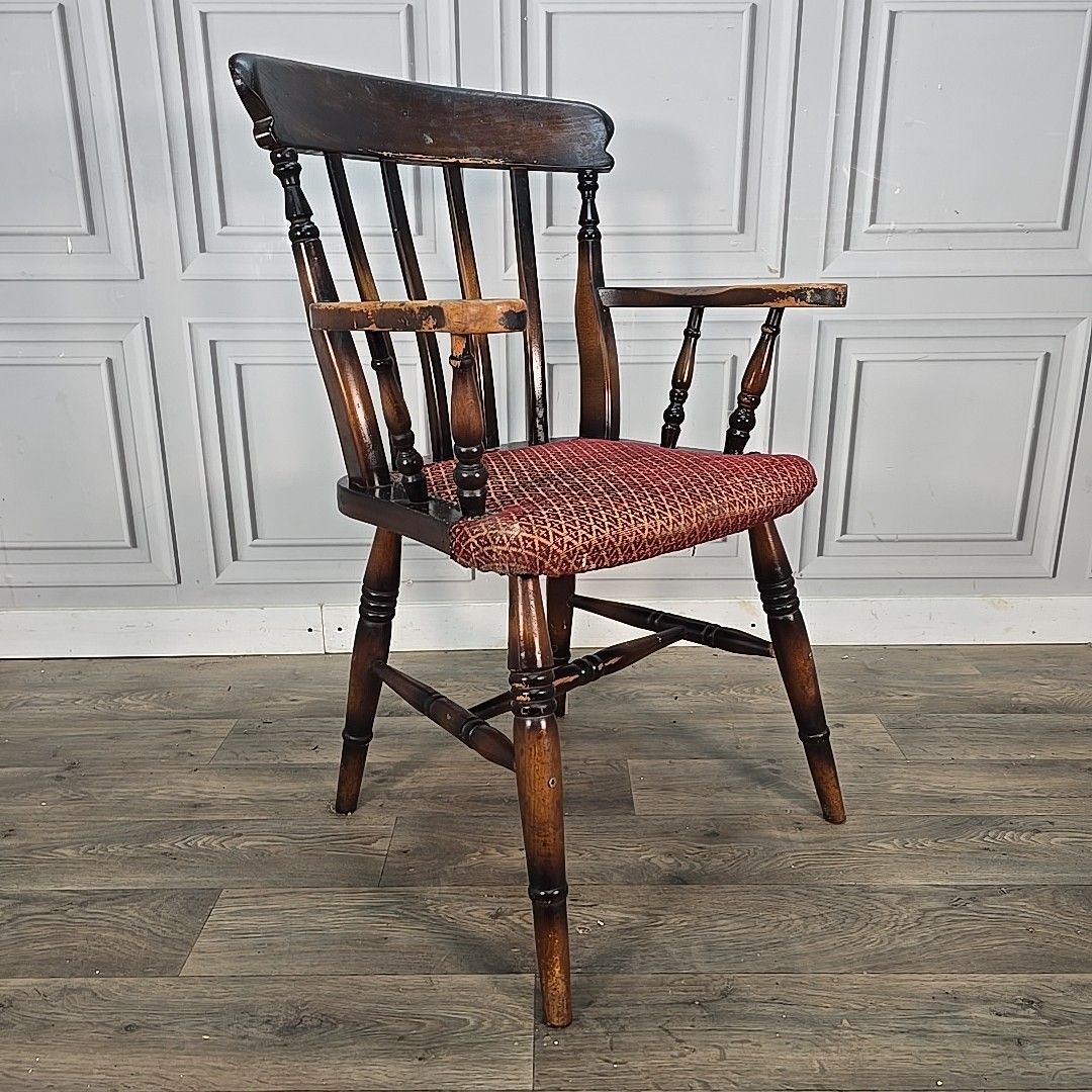 Antique High Back Armchair – Solid Wood Rustic Victorian Chair Farmhouse Country