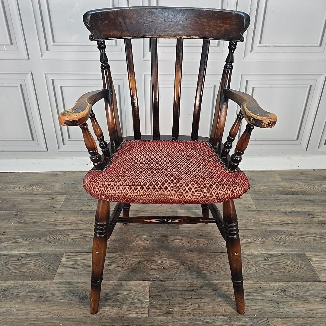 Antique High Back Armchair – Solid Wood Rustic Victorian Chair Farmhouse Country photo Furniture