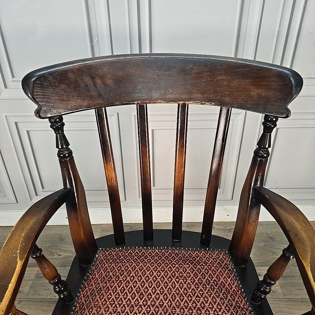Antique High Back Armchair – Solid Wood Rustic Victorian Chair Farmhouse Country photo vinterior