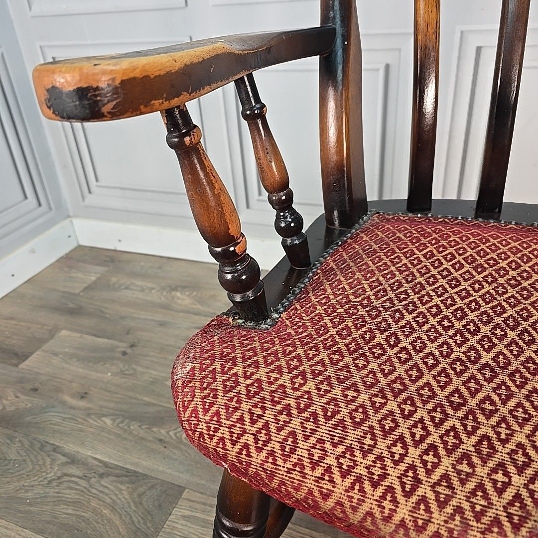 photo for sale Antique High Back Armchair – Solid Wood Rustic Victorian Chair Farmhouse Country