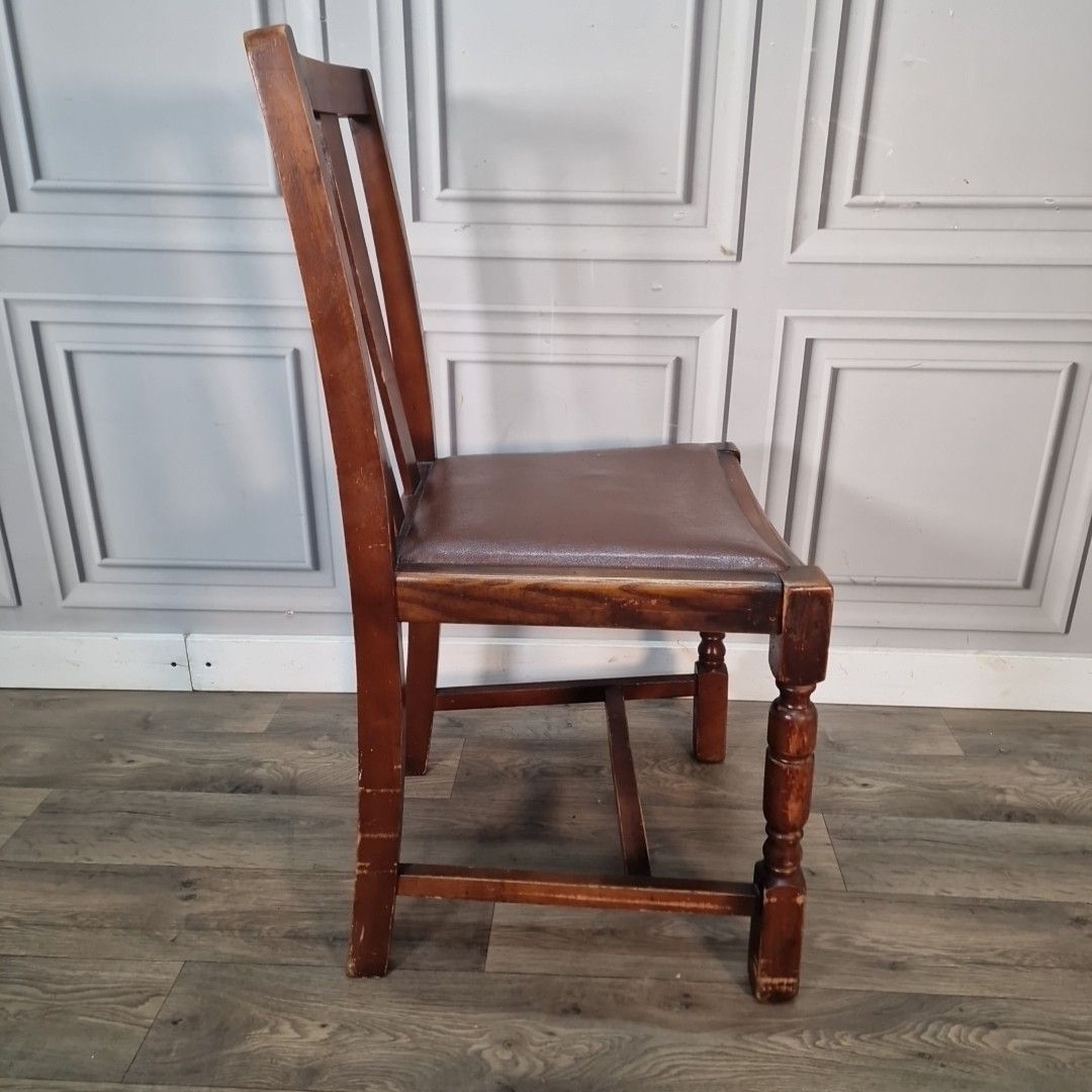 photo for sale Vintage Wooden Dining Chair – Art Deco Brown Vinyl Seat Rustic Traditional Retro
