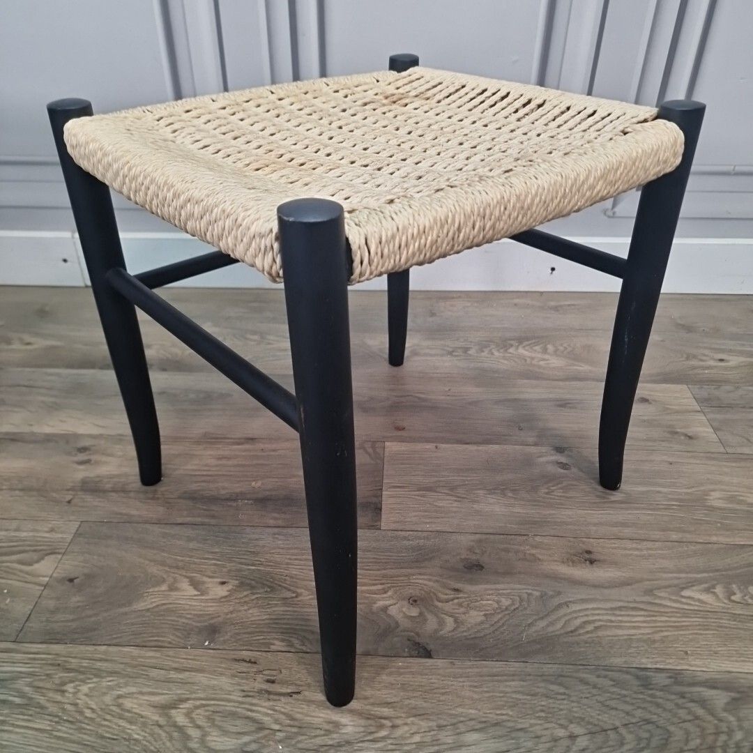 photo for sale Vintage Nesting Tables Ebonized Danish Cord Woven 1960's Nest Of Stools Retro