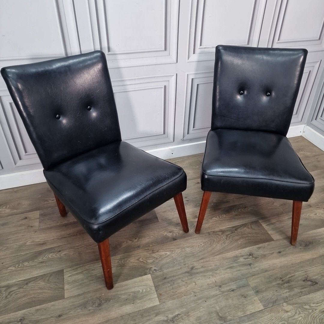 Mid Century Vinyl Chairs  Lounge Cocktail Retro Scandi Mcm Danish Pair  Vintage photo for sale