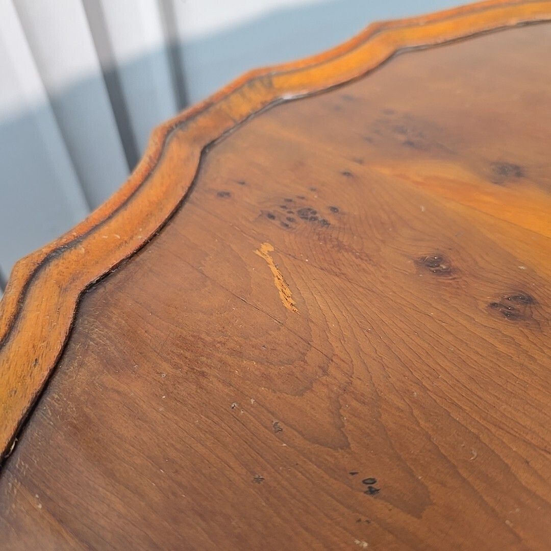 Antique Pedestal Wine Table Charles Barr Scalloped Edge – Yew Wood – Pie Crust photo 290.0