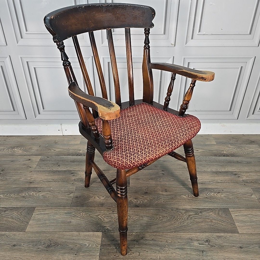 Antique High Back Armchair – Solid Wood Rustic Victorian Chair Farmhouse Country photo for sale