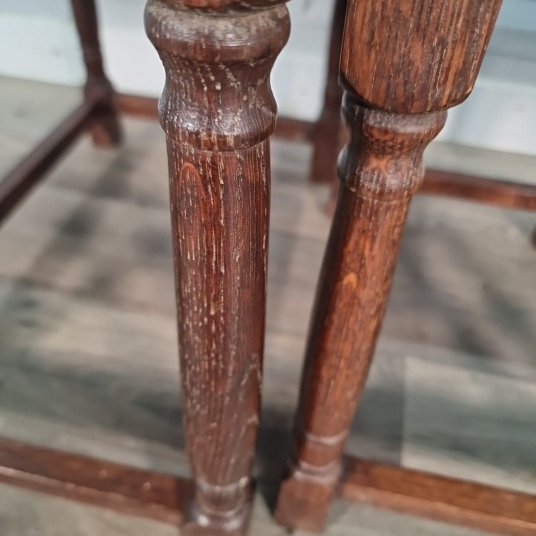 60.0 Vintage Nest Of Tables Wooden Oak Turned Legs Rustic Occasional Side Nesting photo