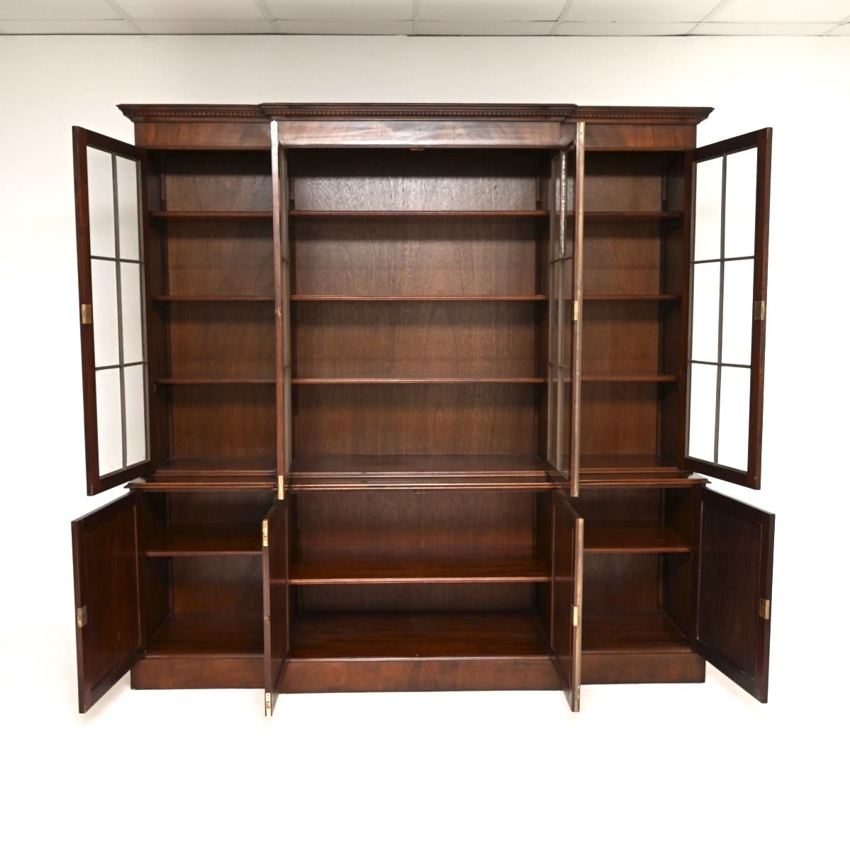 Antique Georgian Style Mahogany Breakfront Bookcase photo for sale