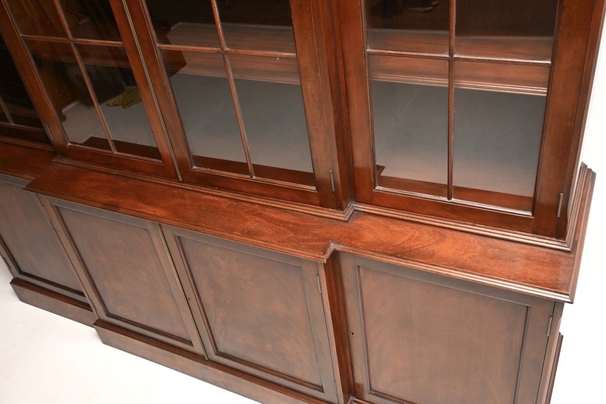 Antique Georgian Style Mahogany Breakfront Bookcase photo vintage