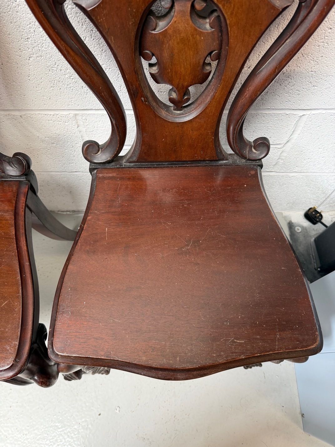 Pair Of Antique Mahogany Hall Chairs photo for sale