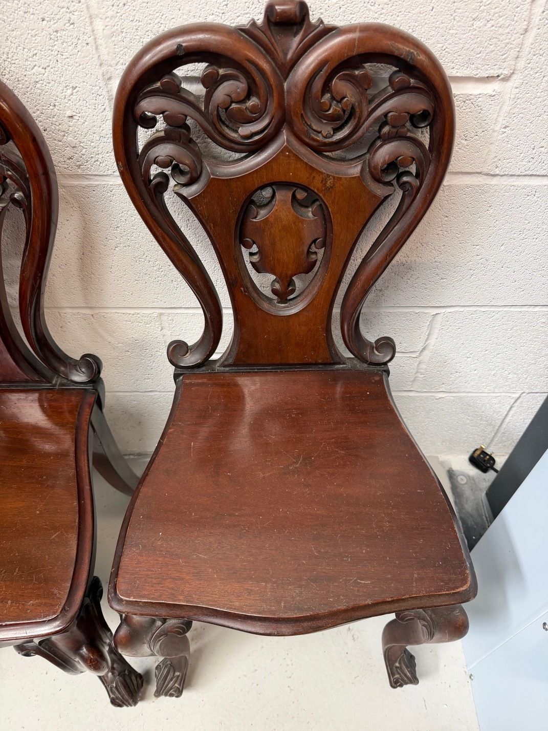 photo for sale Pair Of Antique Mahogany Hall Chairs