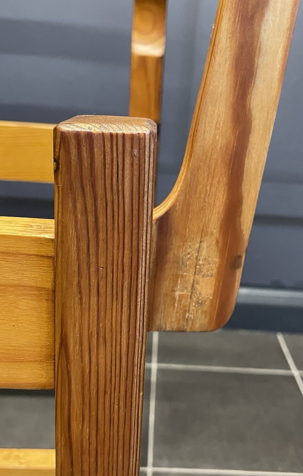 photo buy Mid Century Pine Ladder Back Desk Chair Armchair Original Fabric Stamped Js S