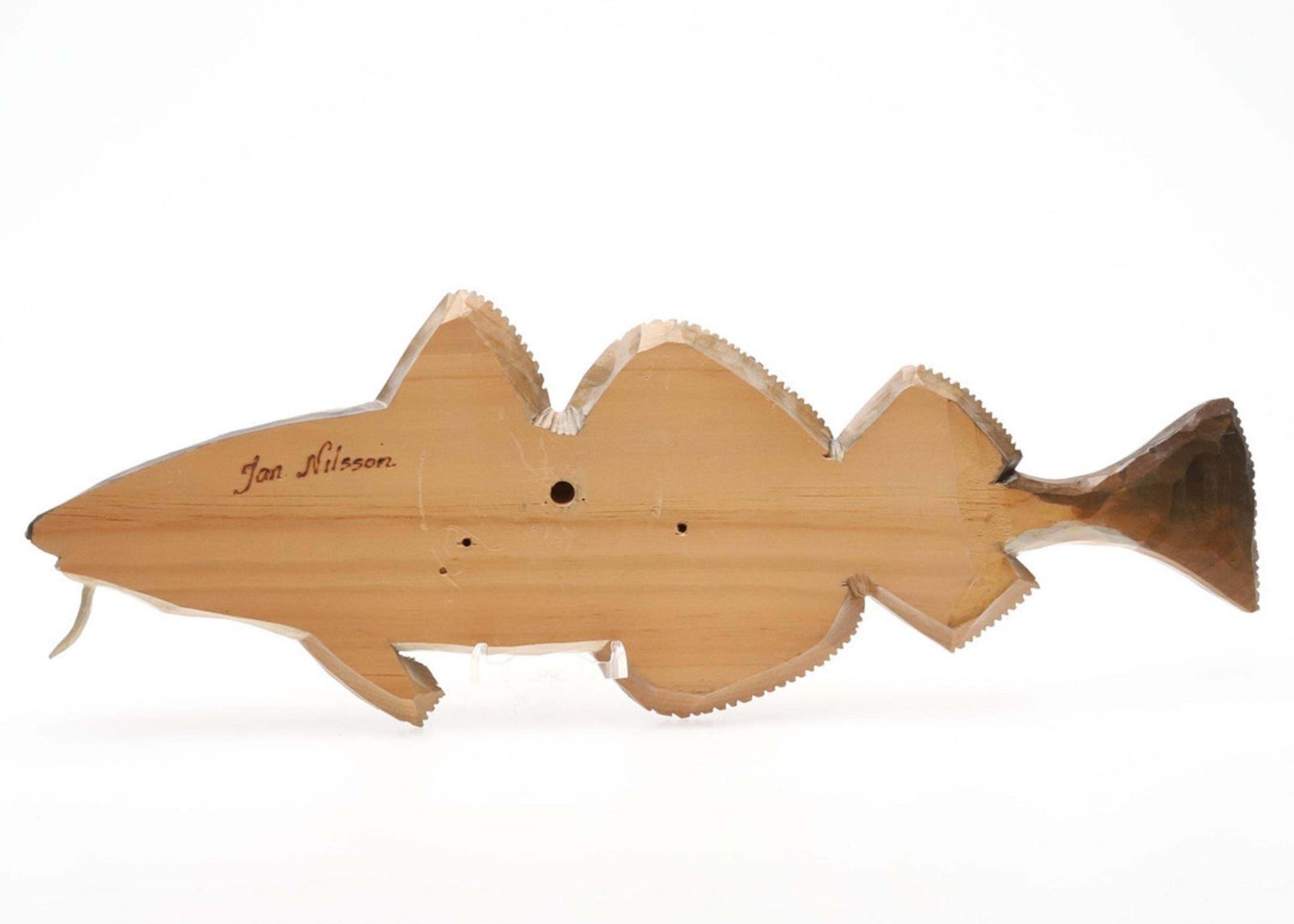 Elegant Fish Hand Carved Wooden Cod Wall Sculpture Jan Nilsson, Scandinavian Art photo buy