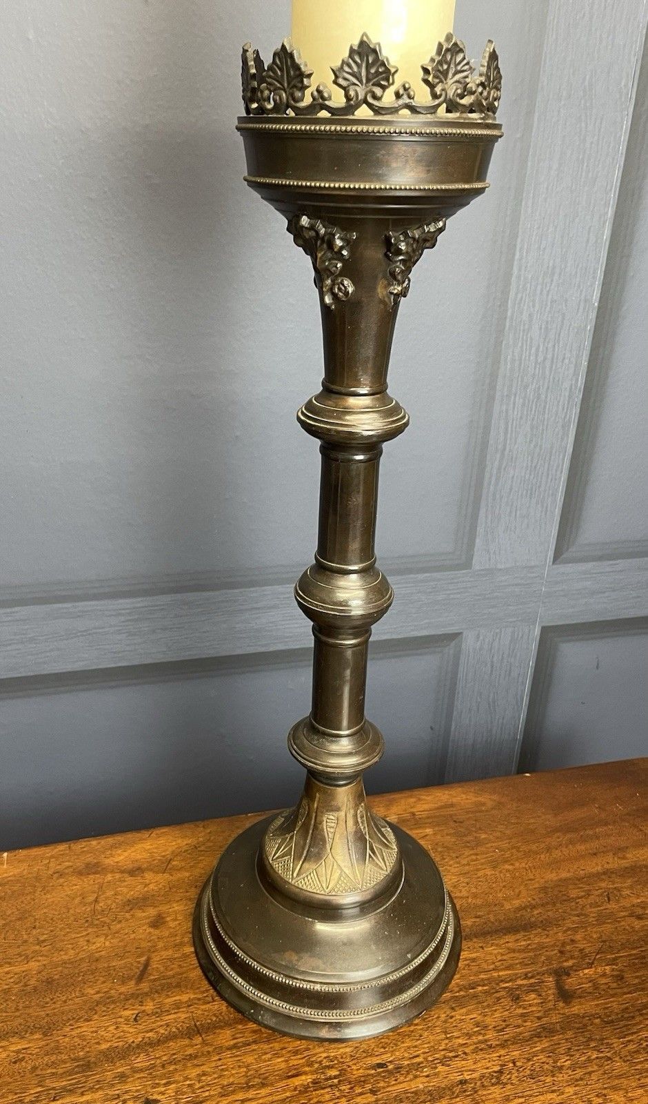 Vintage Large Gothic Style Church Candle Pricket Candlestick Bronze Finish photo buy
