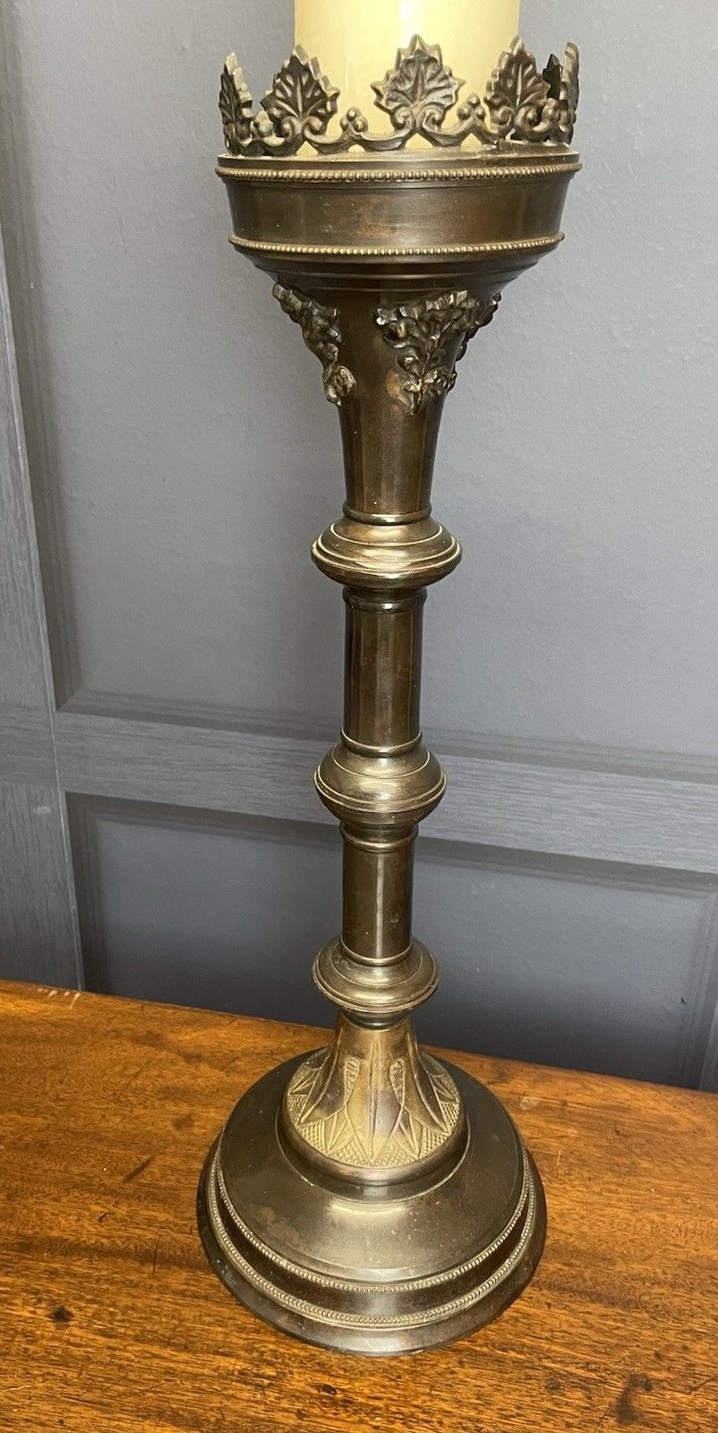 photo furniture Vintage Large Gothic Style Church Candle Pricket Candlestick Bronze Finish
