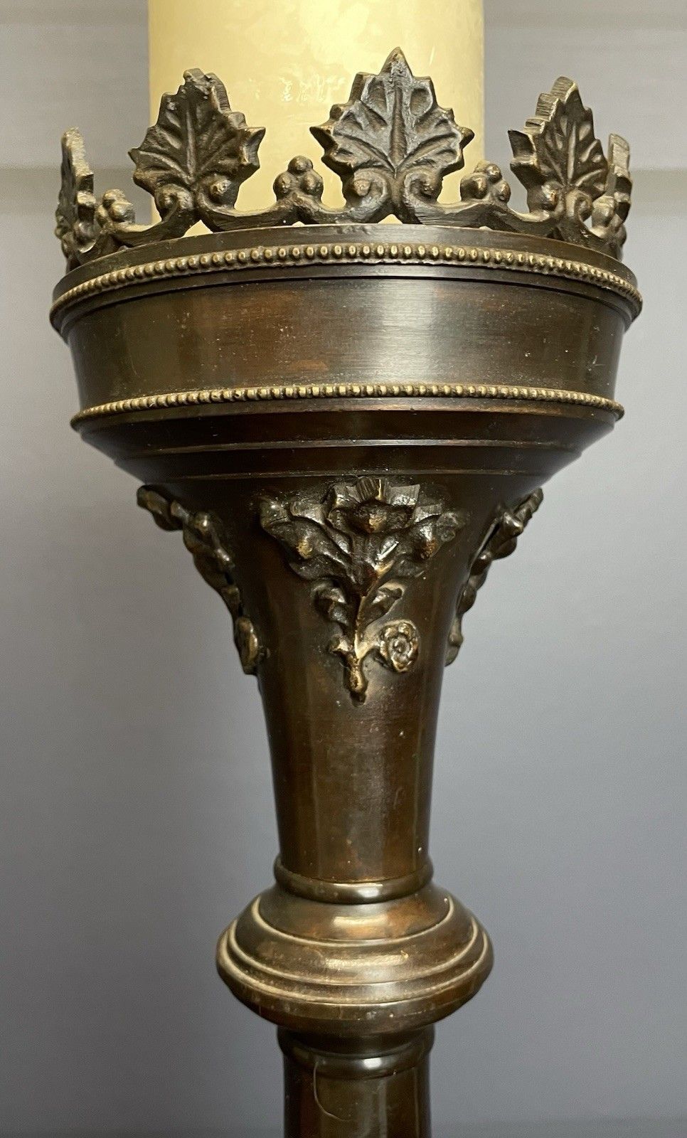 photo for sale Vintage Large Gothic Style Church Candle Pricket Candlestick Bronze Finish