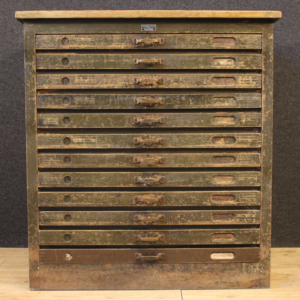 20th Century Woodcut Workshop Chest Of Drawers In Lacquered Wood photo for sale