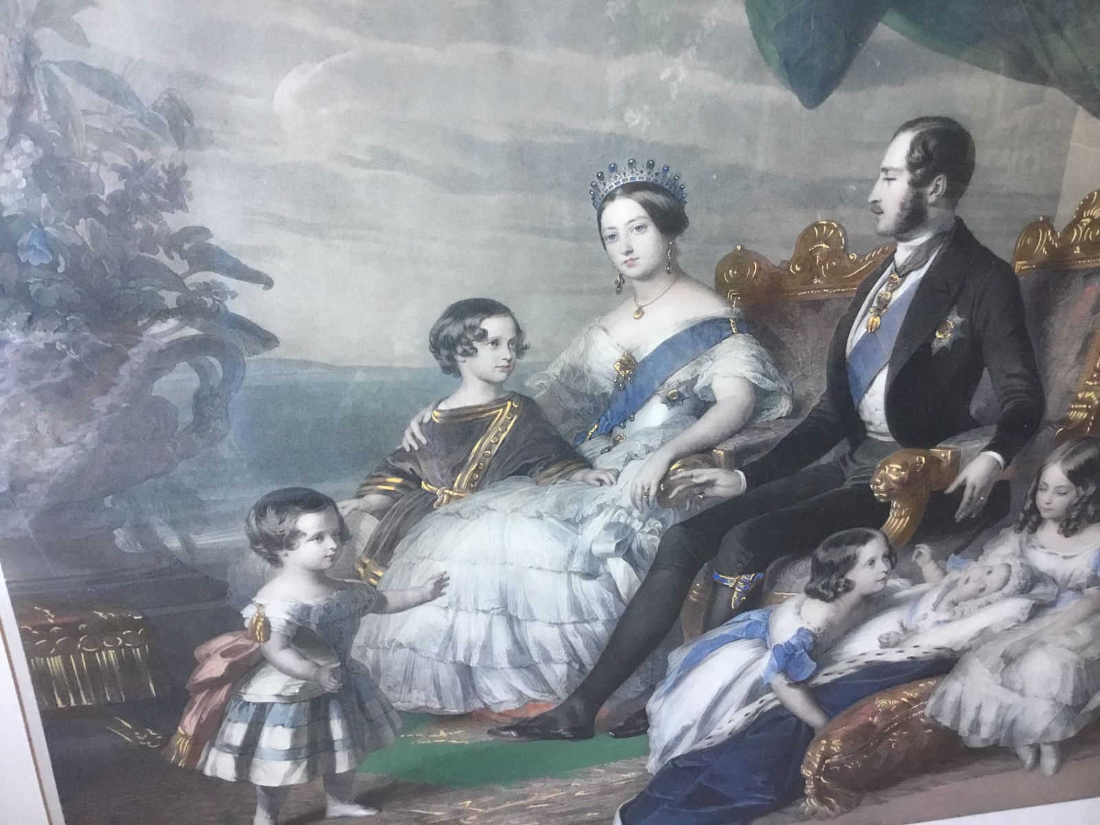 Period C1848 Hand Coloured Print Victoria Albert And Family. Fine Period Frame. photo for sale