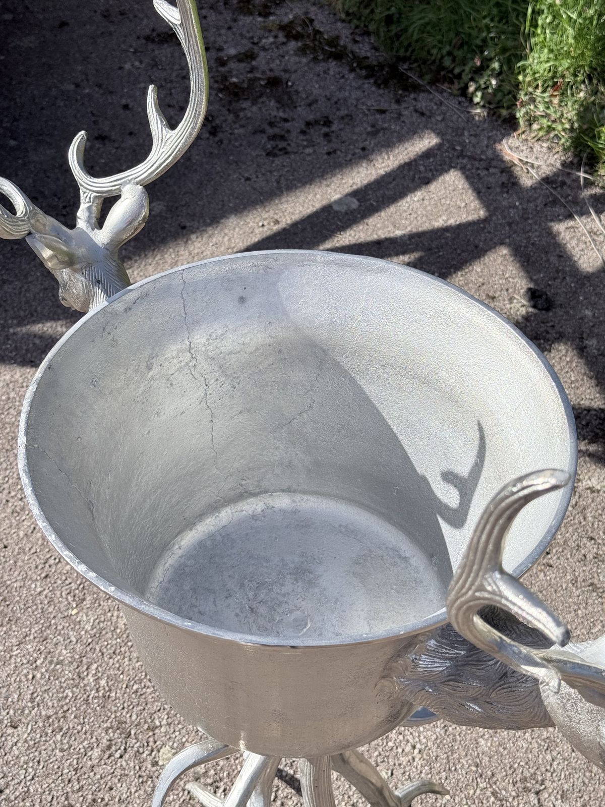 Large Stag Head Aluminium Planter / Wine Cooler Stand   Rustic Country House Statement Piece photo for sale