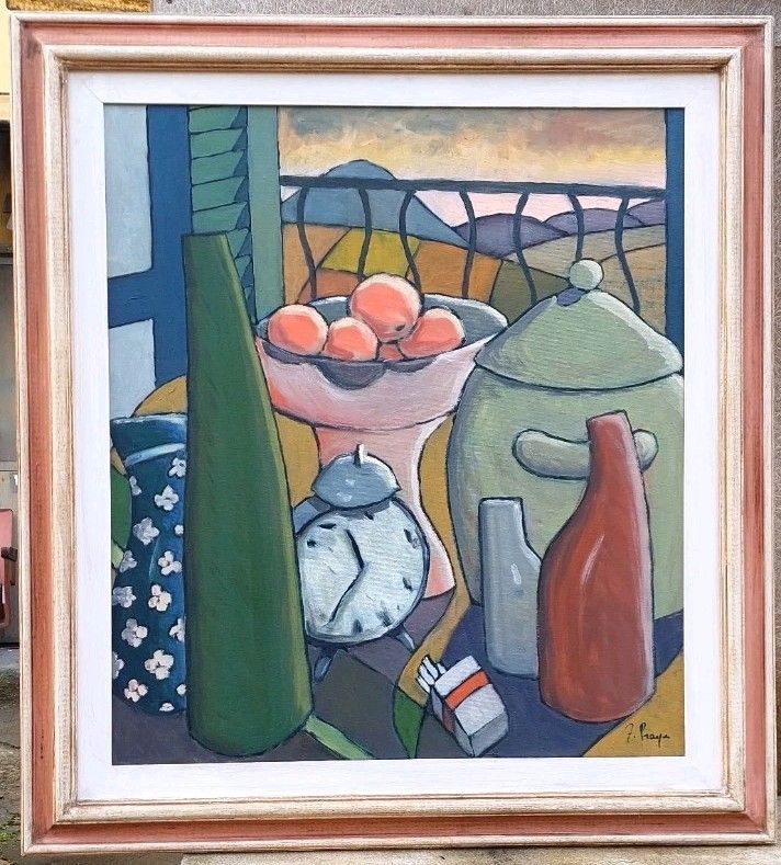 Oil Painting On Canvas Still Life With Alarm Clock "Franco Prayer (1924) 80x70 Cm