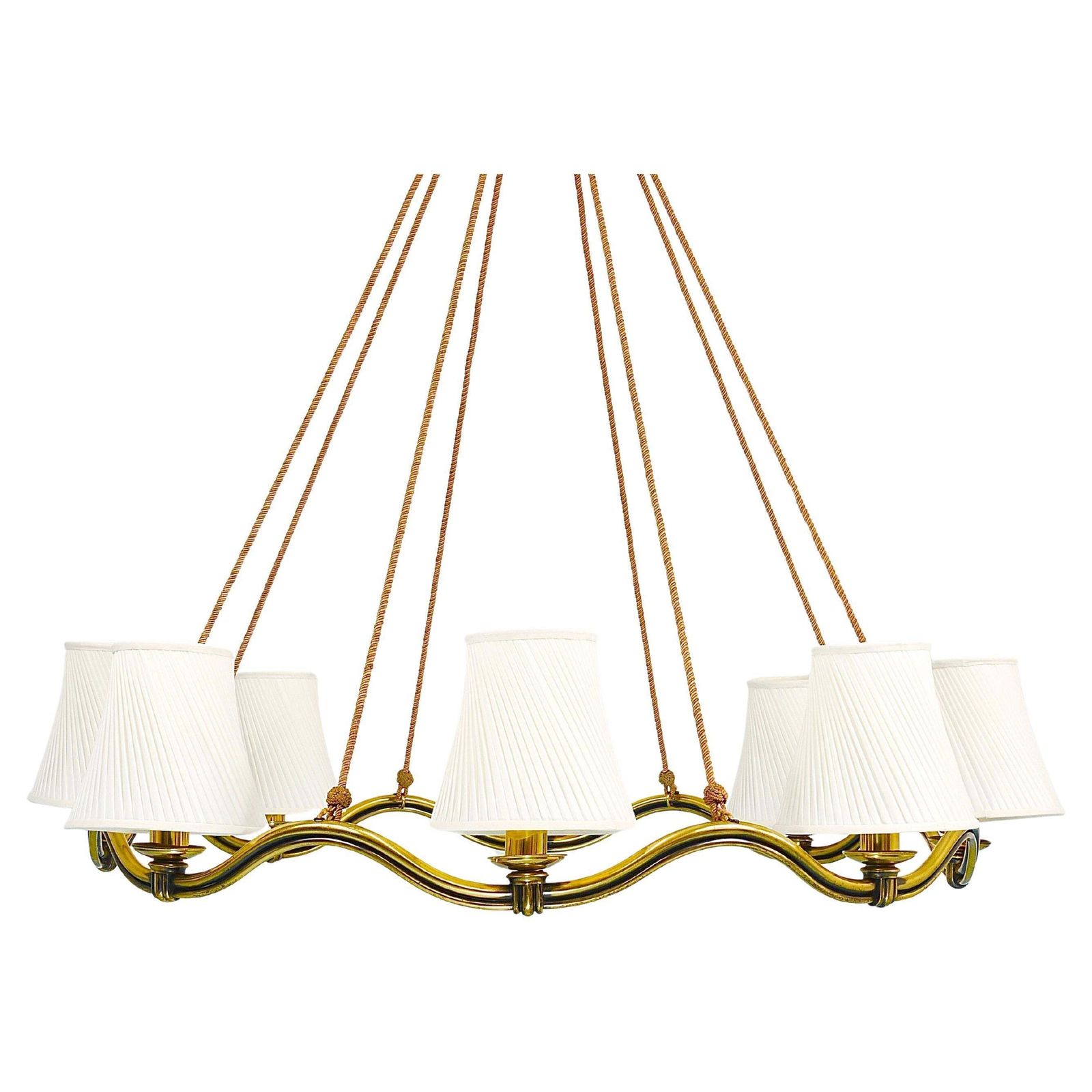 Hugo Gorge Large 48“ Viennese Modernism Curved Brass Wave Chandelier, 1940s