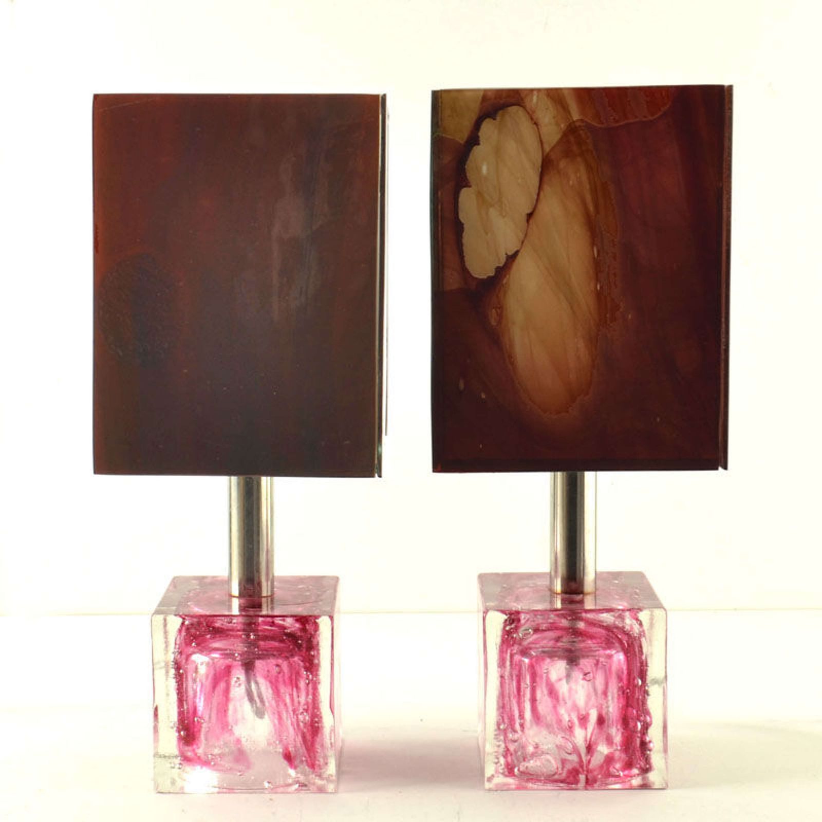 Pair Of Cubic Table Lamps Poliarte Pink Glass 1960 photo furniture