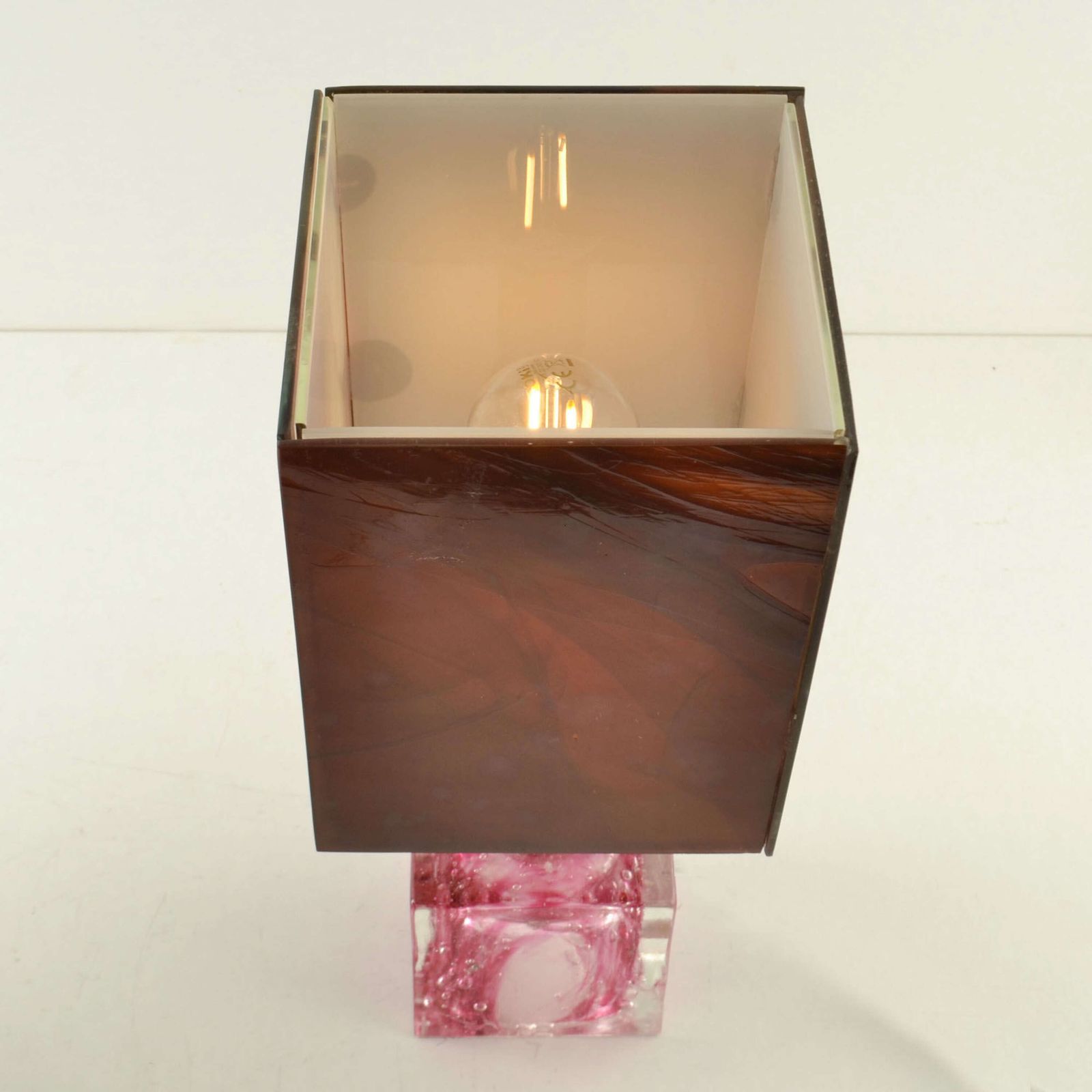 Pair Of Cubic Table Lamps Poliarte Pink Glass 1960 photo buy