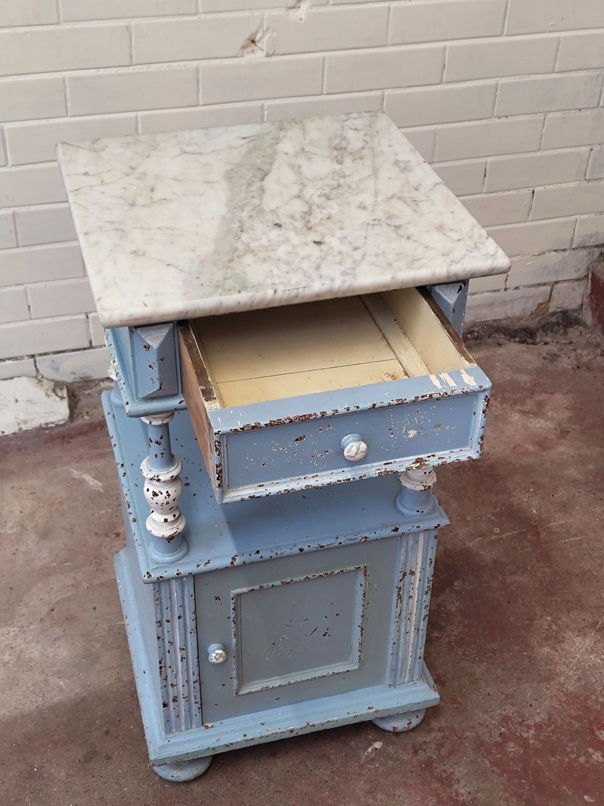 Antique Pair Of Painted Chippy Distressed French Bedside Lamp Tables Cupboards photo furniture