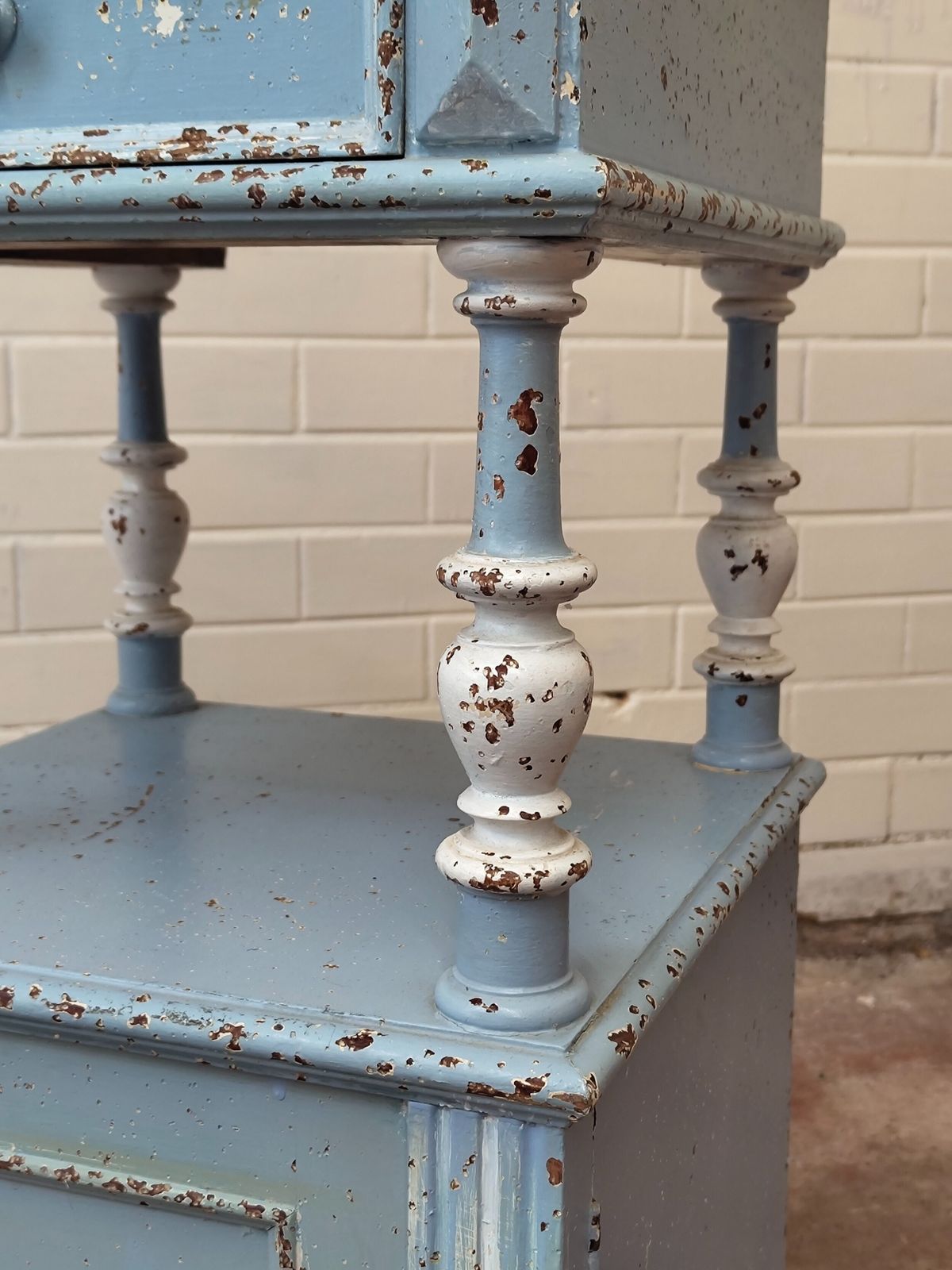 photo buy Antique Pair Of Painted Chippy Distressed French Bedside Lamp Tables Cupboards