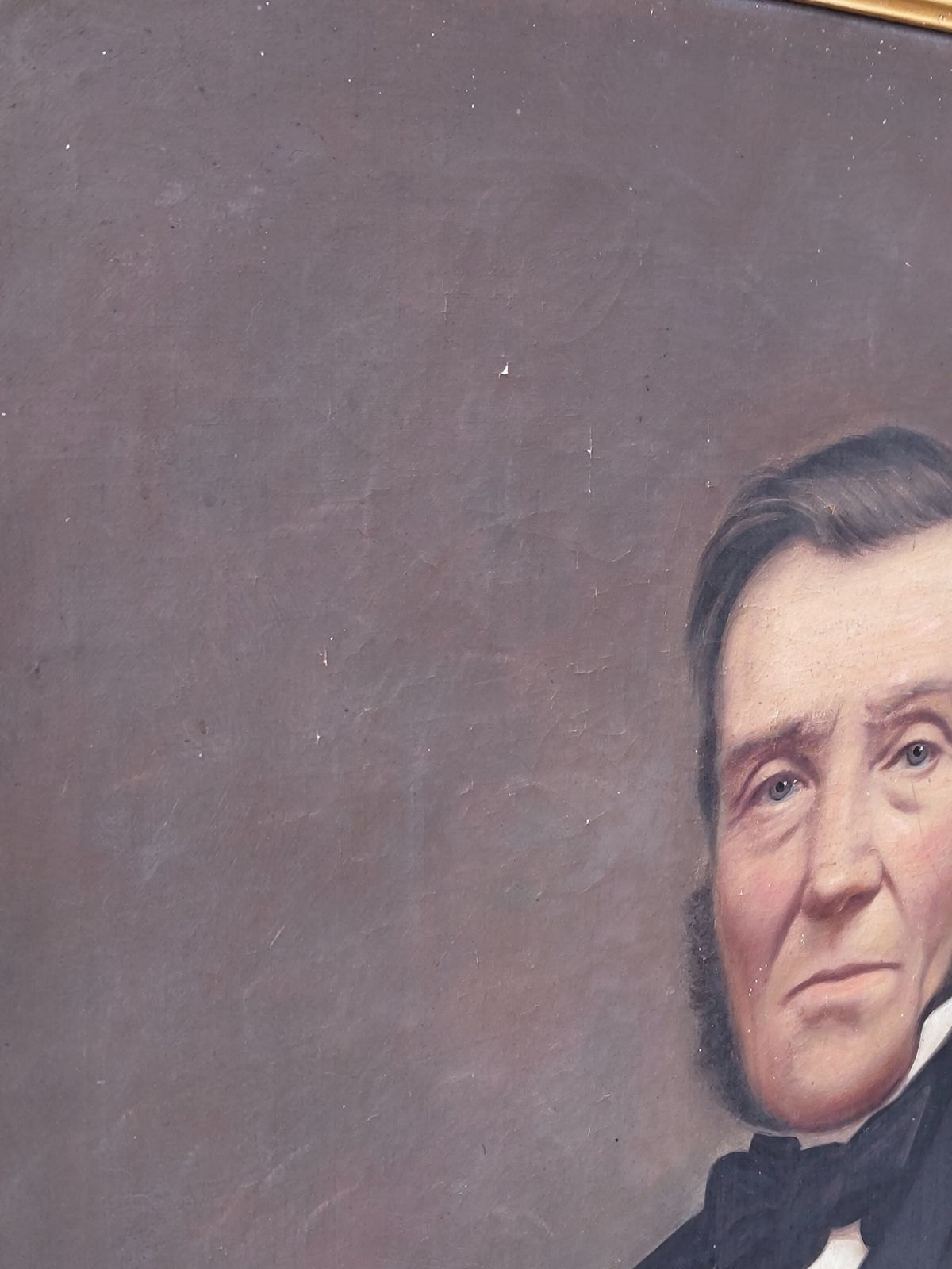Large Antique Victorian Oil Portrait On Canvas Of A Gentleman In Gesso Frame photo vinterior