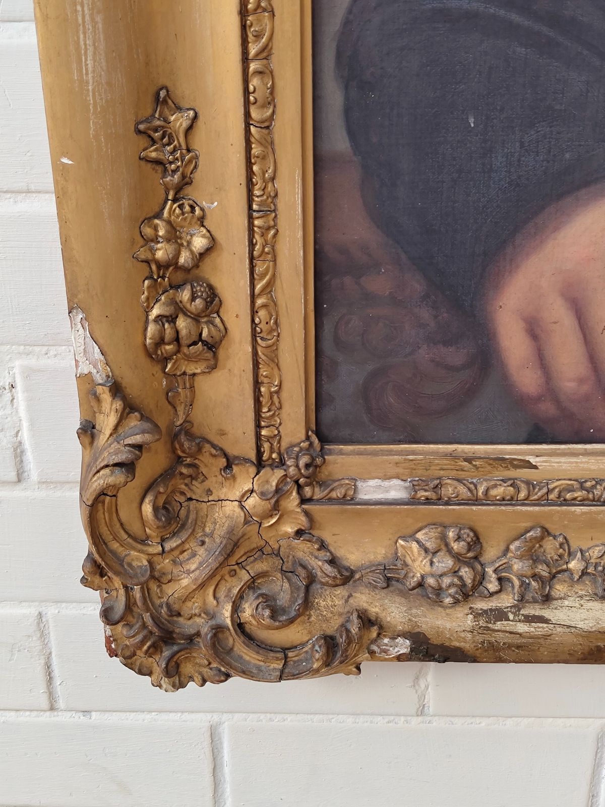 595.0 Large Antique Victorian Oil Portrait On Canvas Of A Gentleman In Gesso Frame photo