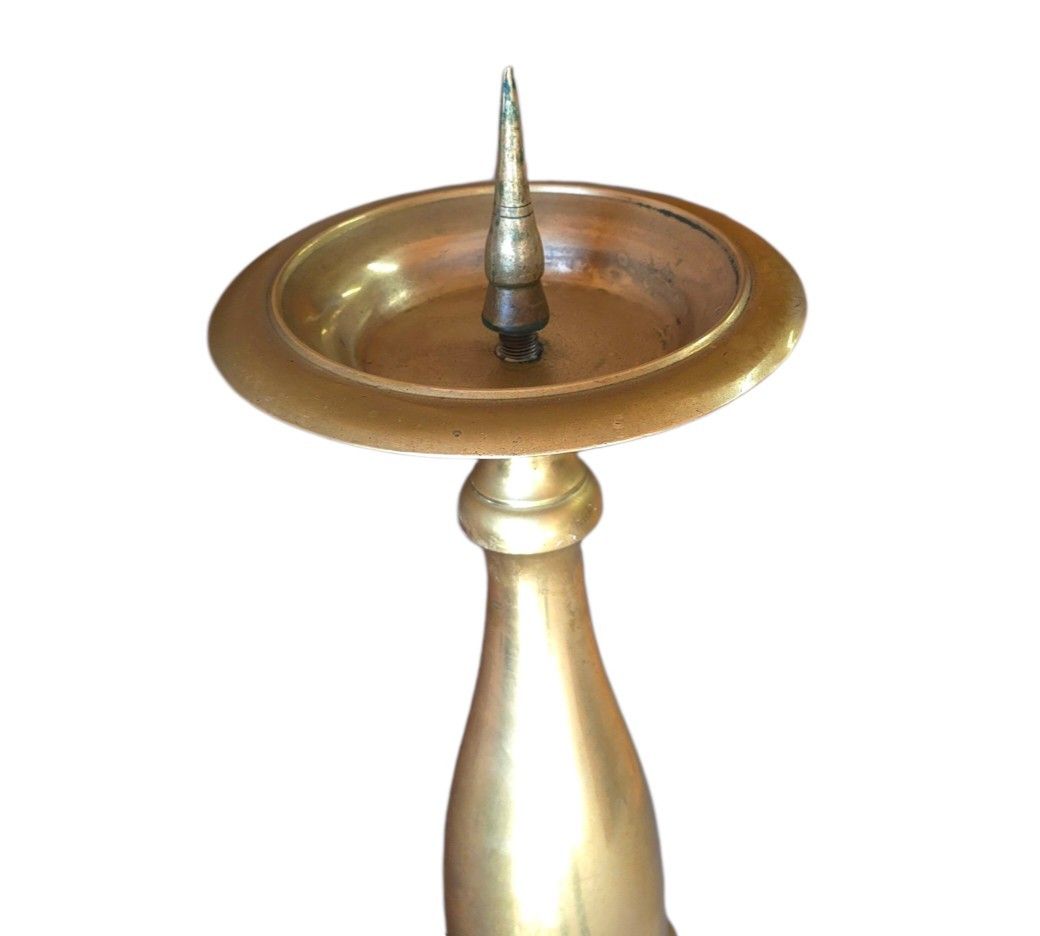 photo vintage ​Pair Huge 42" Antique Brass Floor Candlesticks Tall Church Altar Pricket Stands