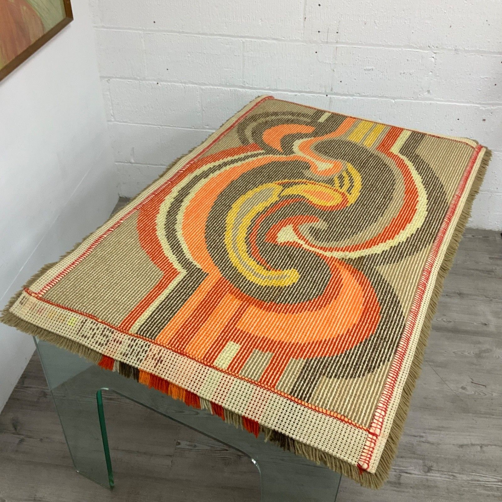 545.0 Desso Rug Shag Dralon Wool 60s 70s Vintage Mid Century 145cm X 90cm photo