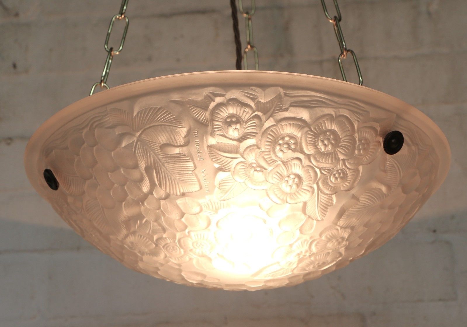 Ceiling Light Antique French Plaffonier M. Model Verdun Art Deco Frosted Glass photo furniture