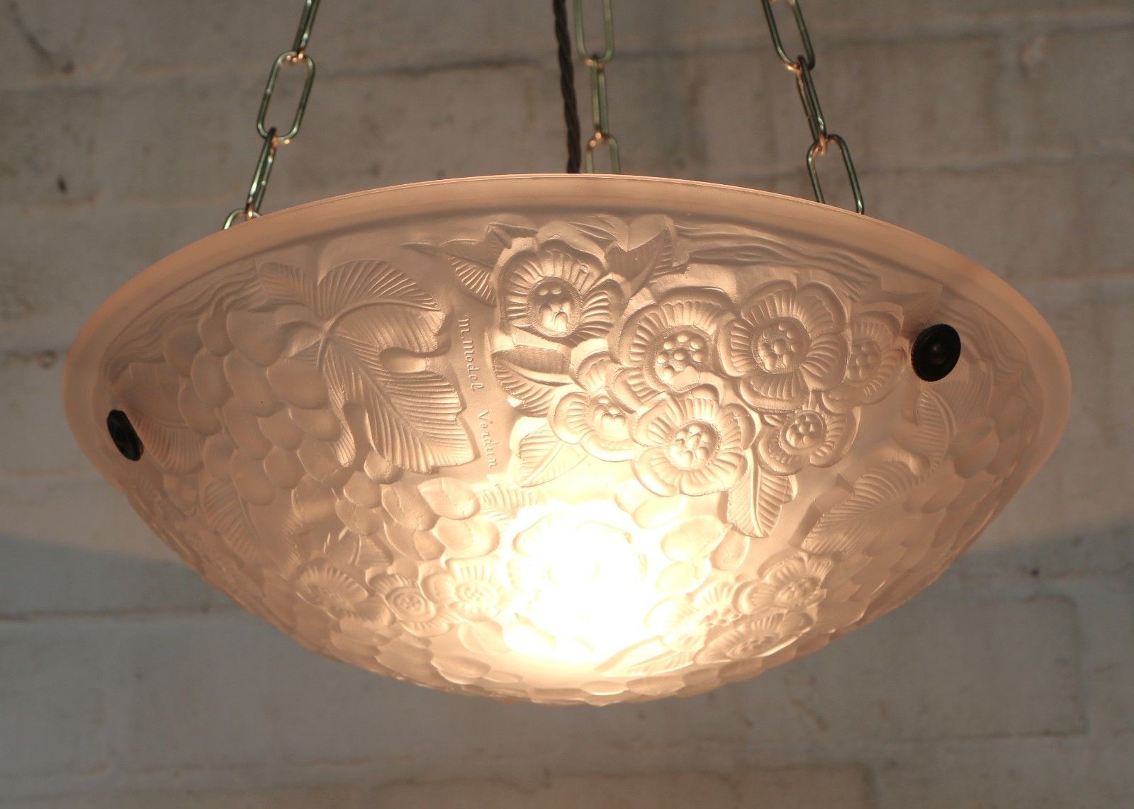 photo furniture Ceiling Light Antique French Plaffonier M. Model Verdun Art Deco Frosted Glass